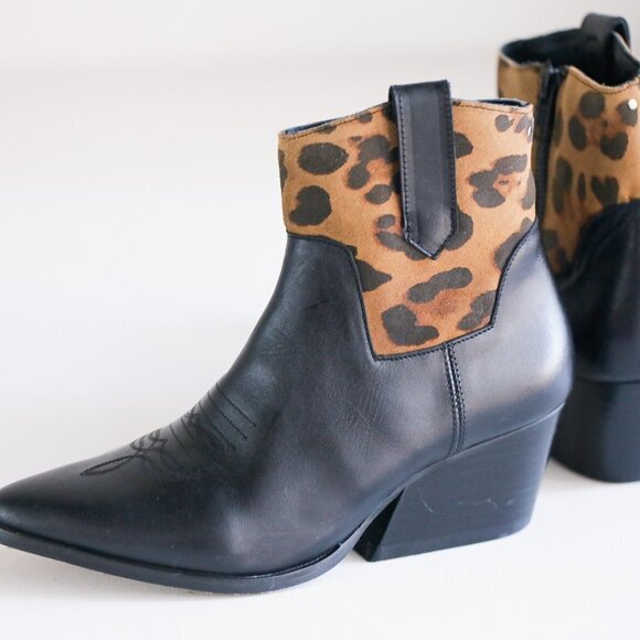Cartel Western Style Black Leather  Booties - Picture 8 of 10